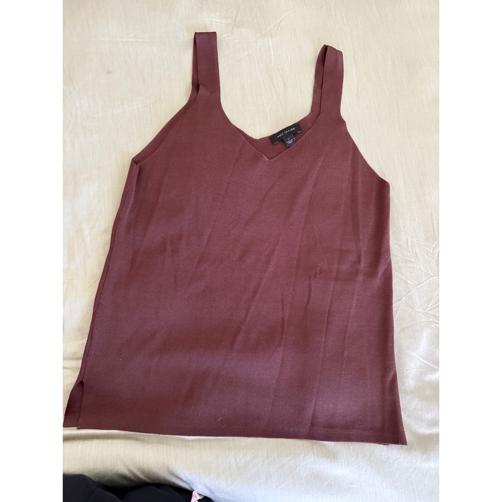 Ann Taylor V Neck‎ Knit Tank Top Burgundy Merlot/Brown Size L